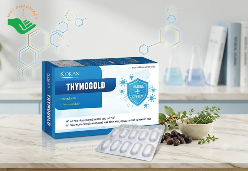 Koras Thymogold Tradiphar tăng đề kháng, giảm nguy cơ mắc các bệnh hô hấp trên (Hộp 3 vỉ x 10 viên)