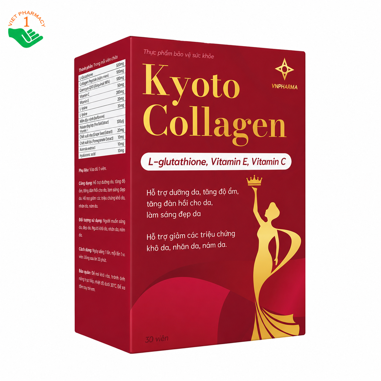 Kyoto Collagen hỗ trợ chống oxy hóa, ngăn ngừa tổn thương da (Hộp 30 viên)