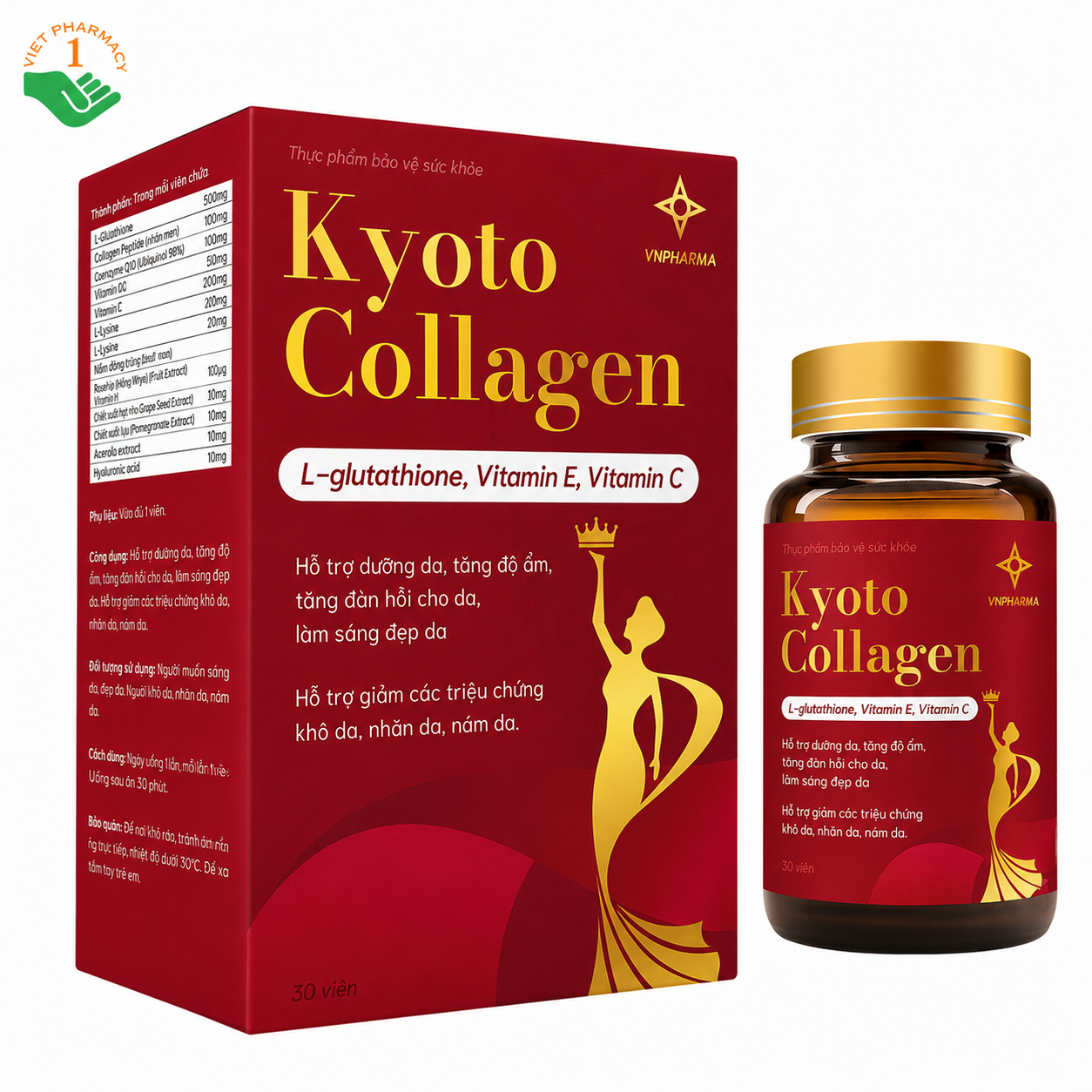 Kyoto Collagen hỗ trợ chống oxy hóa, ngăn ngừa tổn thương da (Hộp 30 viên)