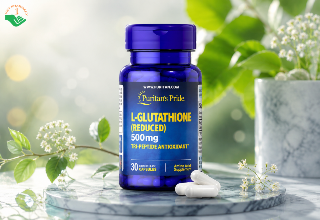 L-Glutathione Reduced Puritan's Pride hỗ trợ làm sáng mịn da, ngăn ngừa sạm nám (Hộp 30 viên)