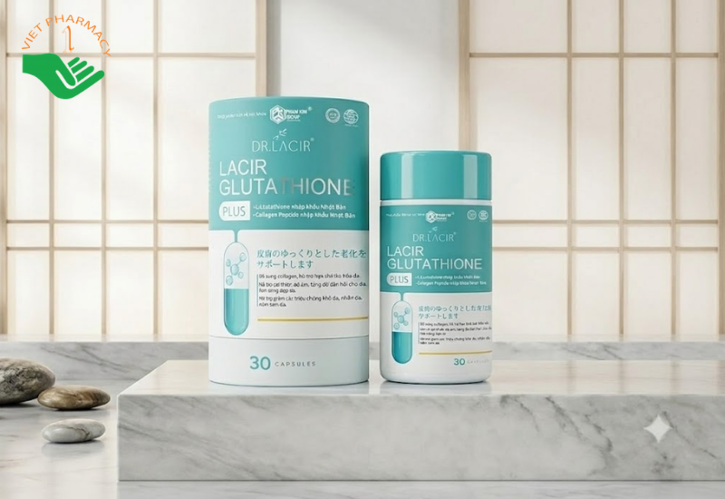 Lacir Glutathione Plus Dopharma hạn chế lão hóa, hỗ trợ tăng độ đàn hồi, giúp da trăng sáng (Hộp 1 lọ 30 viên)