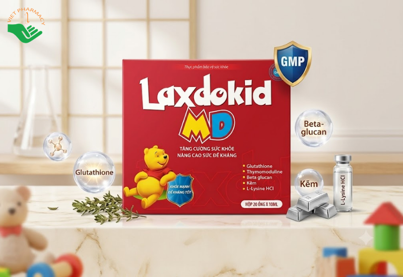 Laxdokid MD IAP giúp tăng cường sức đề kháng, hỗ trợ giảm viêm đường hô hấp trên cho trẻ (Hộp 20 ống x 10ml)