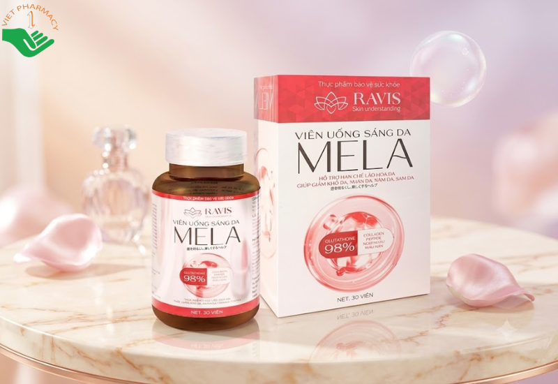Mela Ravis Cosmetic hạn chế lão hóa da, giúp da sáng đẹp, đều màu (Hộp 30 viên)