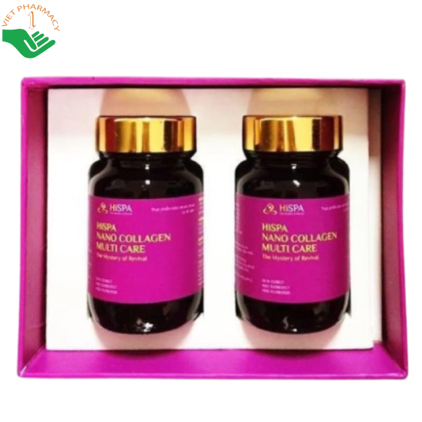 Nano Collagen Multi Care Hispa hỗ trợ chậm lão hóa, tăng cường đàn hồi, giúp da căng mịn (Hộp 2 lọ x 30 viên)
