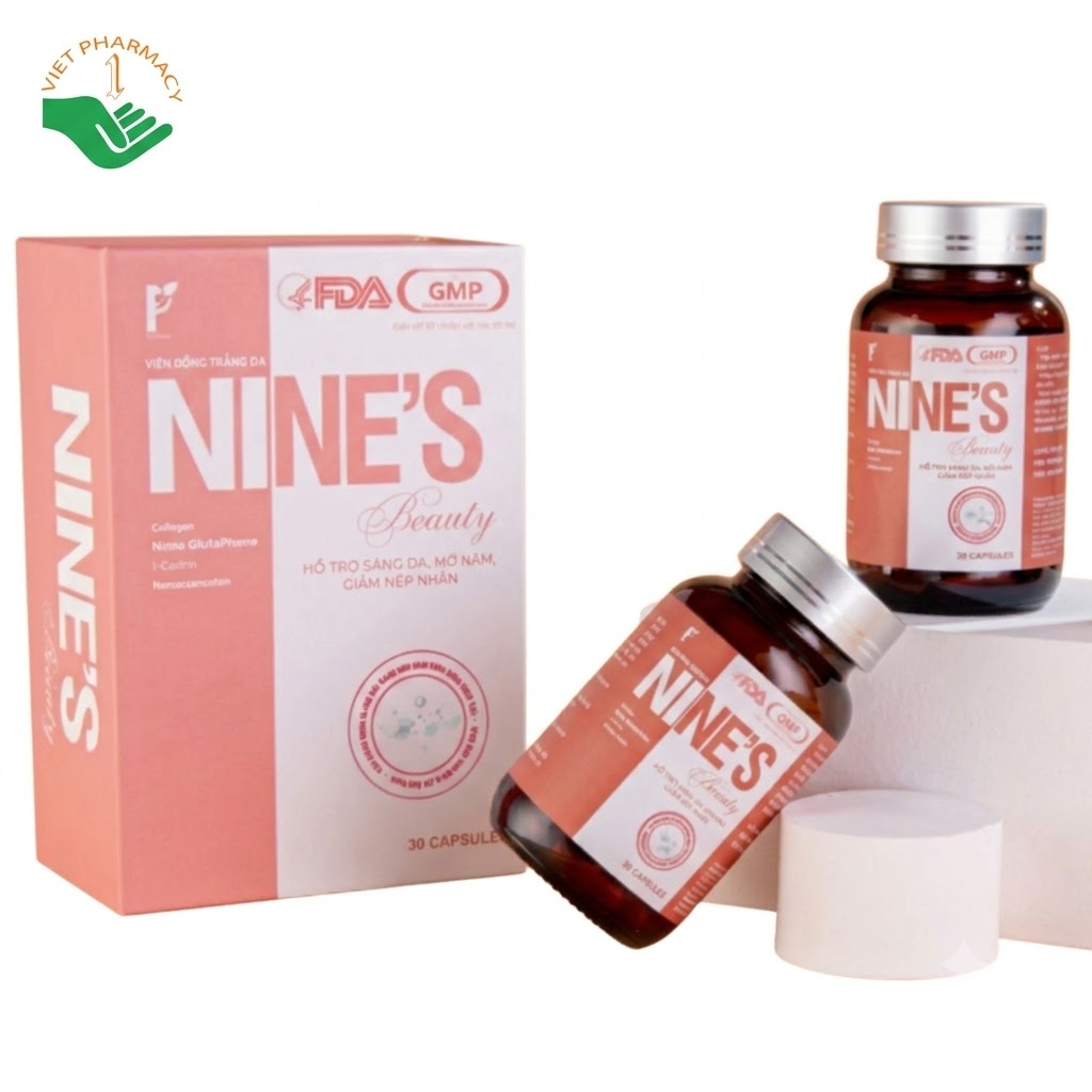Nine's Beauty hỗ trợ giảm melanin trên da, từ đó giảm thâm sạm, da không đều màu (Hộp 30 viên)