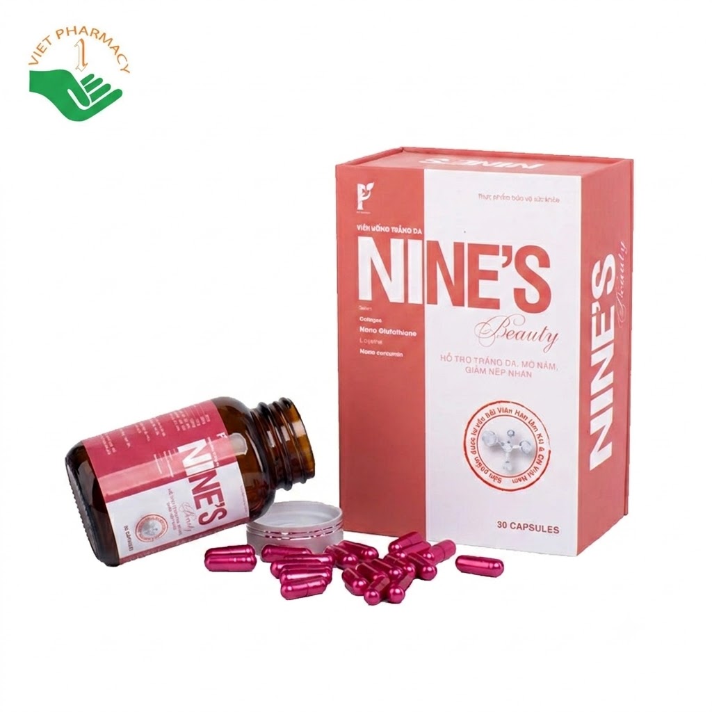 Nine's Beauty hỗ trợ giảm melanin trên da, từ đó giảm thâm sạm, da không đều màu (Hộp 30 viên)