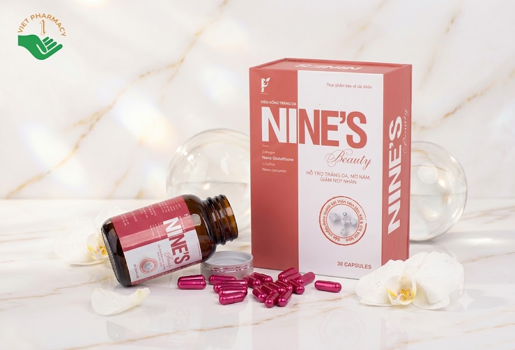 Nine's Beauty hỗ trợ giảm melanin trên da, từ đó giảm thâm sạm, da không đều màu (Hộp 30 viên)