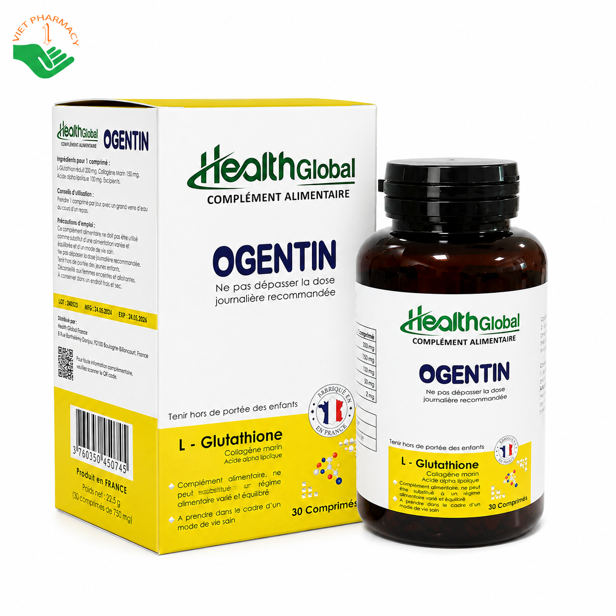 Ogentin HealthGlobal hỗ trợ tăng cường hệ miễn dịch, làm chậm lão hóa và làm đẹp da (Hộp 30 viên)