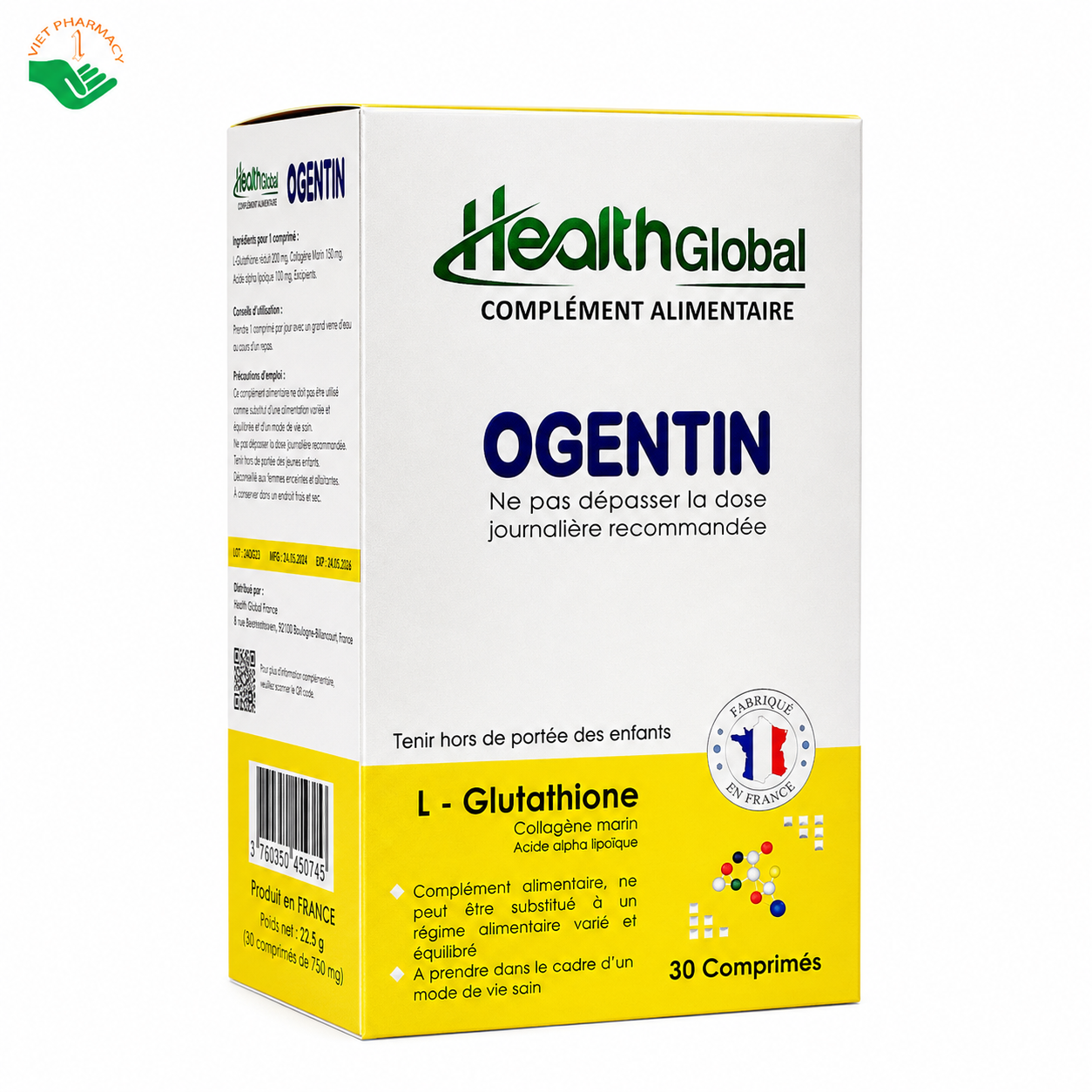 Ogentin HealthGlobal hỗ trợ tăng cường hệ miễn dịch, làm chậm lão hóa và làm đẹp da (Hộp 30 viên)