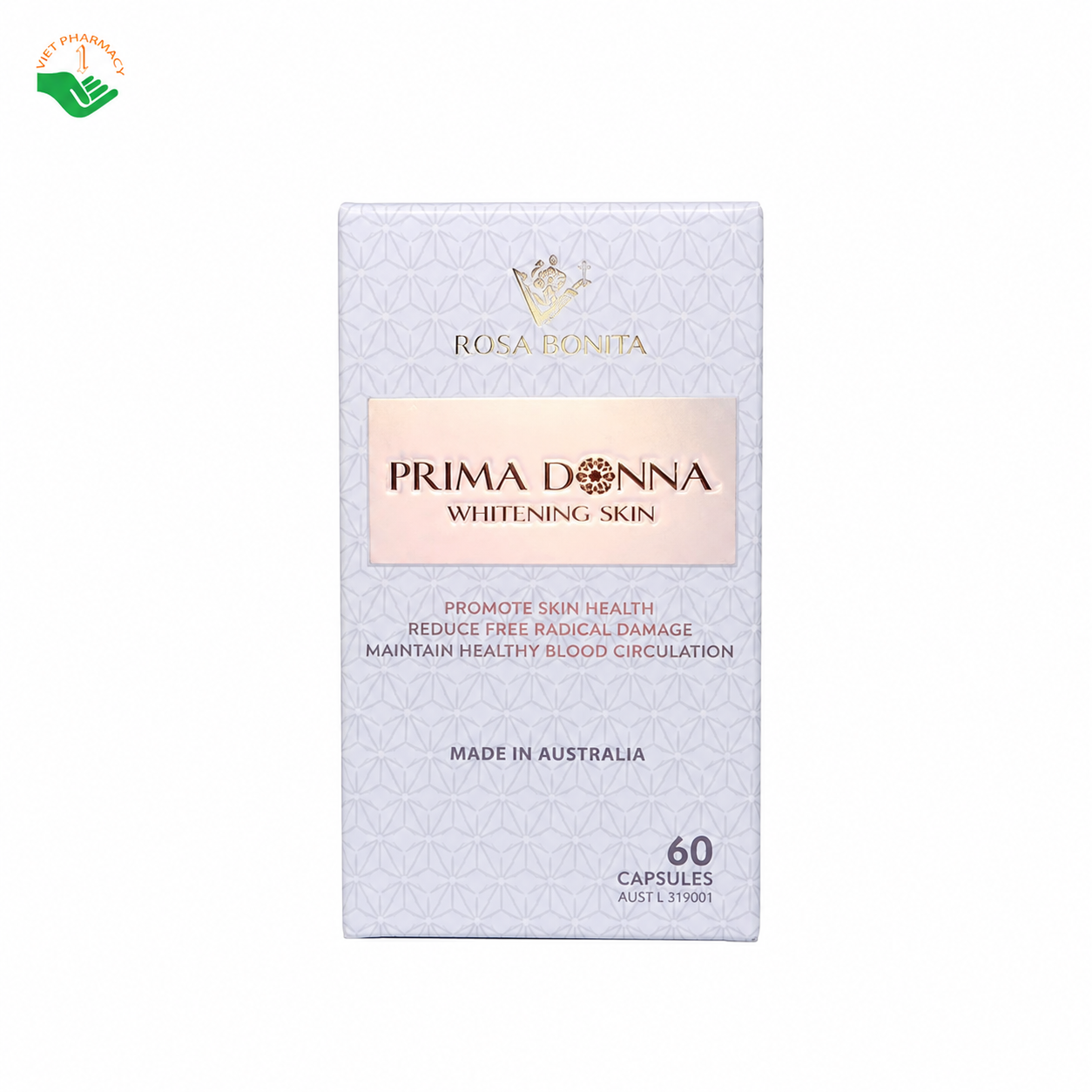 Prima Donna Rosa Bonita hỗ trợ dưỡng trắng, giảm mụn, dưỡng ẩm và làm dịu da (Hộp 60 viên)