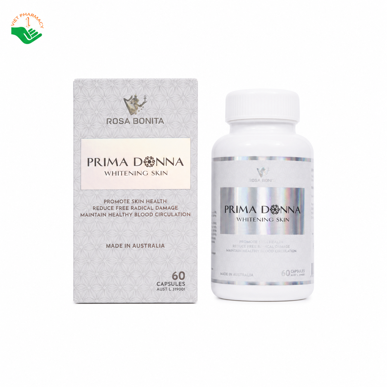 Prima Donna Rosa Bonita hỗ trợ dưỡng trắng, giảm mụn, dưỡng ẩm và làm dịu da (Hộp 60 viên)