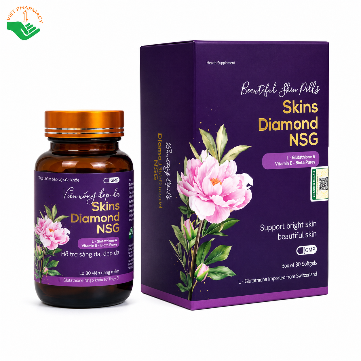 Skins Diamond NSG hỗ trợ nuôi dưỡng da, giảm sạm da, giúp da sáng khỏe (Hộp 30 viên)