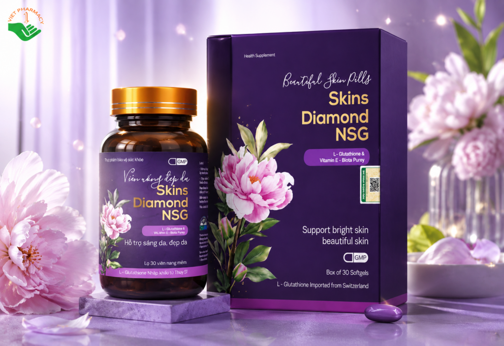 Skins Diamond NSG hỗ trợ nuôi dưỡng da, giảm sạm da, giúp da sáng khỏe (Hộp 30 viên)