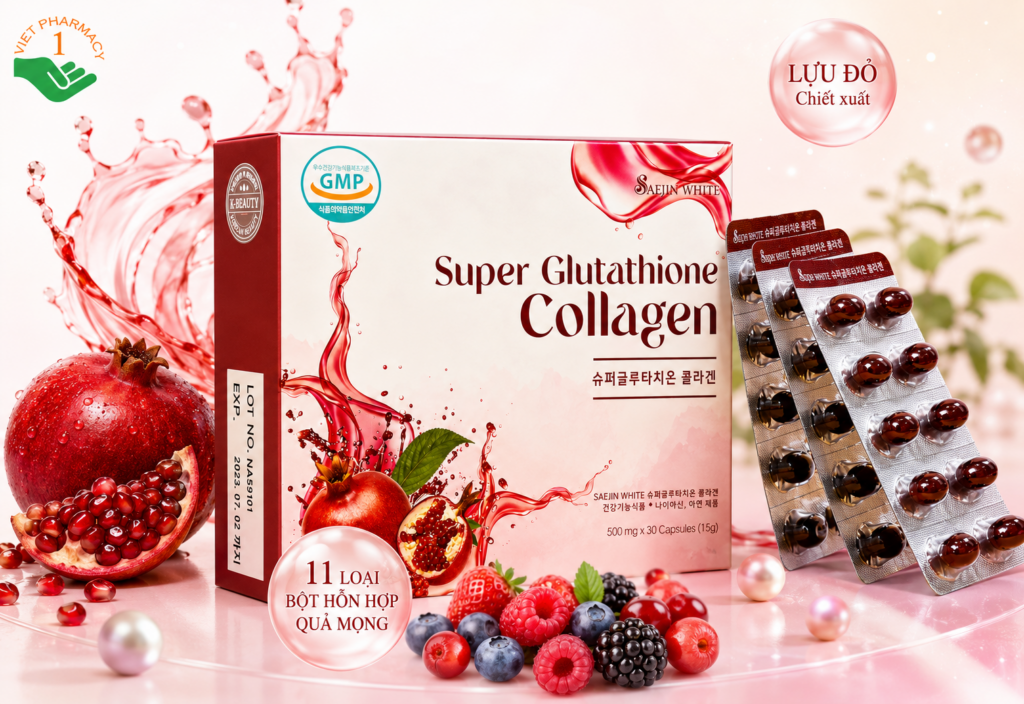 Super Glutathione Collagen Seajin White hỗ trợ trắng da, chống lão hóa toàn diện (Hộp 3 vỉ x 10 viên)