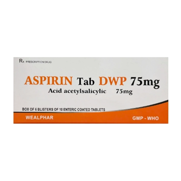 Thuốc Aspirin Tab DWP 75mg Wealphar (Hộp 6 vỉ x 10 viên)