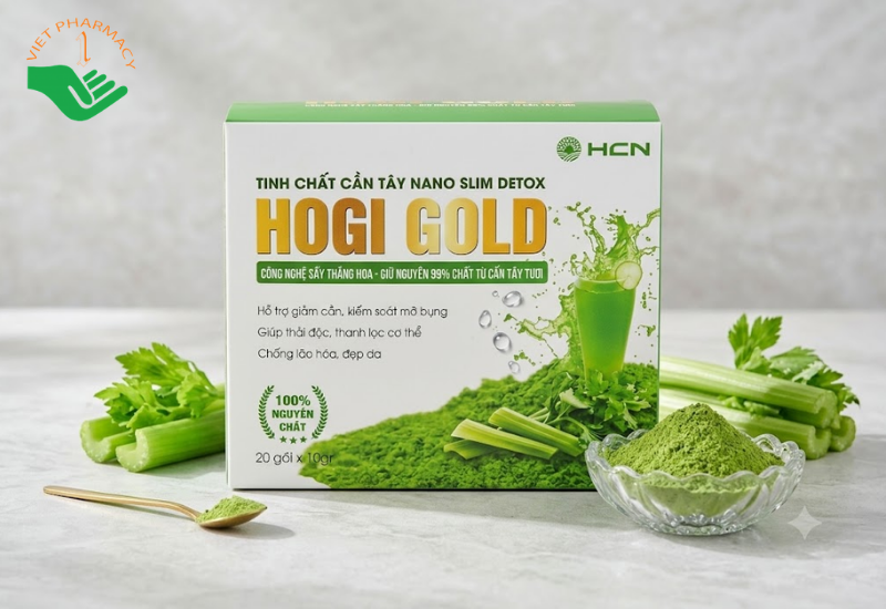 Tinh chất Cần tây Nano Slim Detox Hogi Gold Huyền Chi Ngọc thanh lọc cơ thể, chống lão hóa da (Hộp 30 gói)