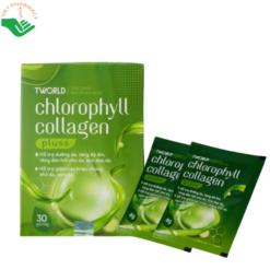 Tworld Chlorophyll Collagen Pluss IMC hỗ trợ tăng độ ẩm, giúp bề mặt da sáng và đều màu (Hộp 30 gói x 4g)