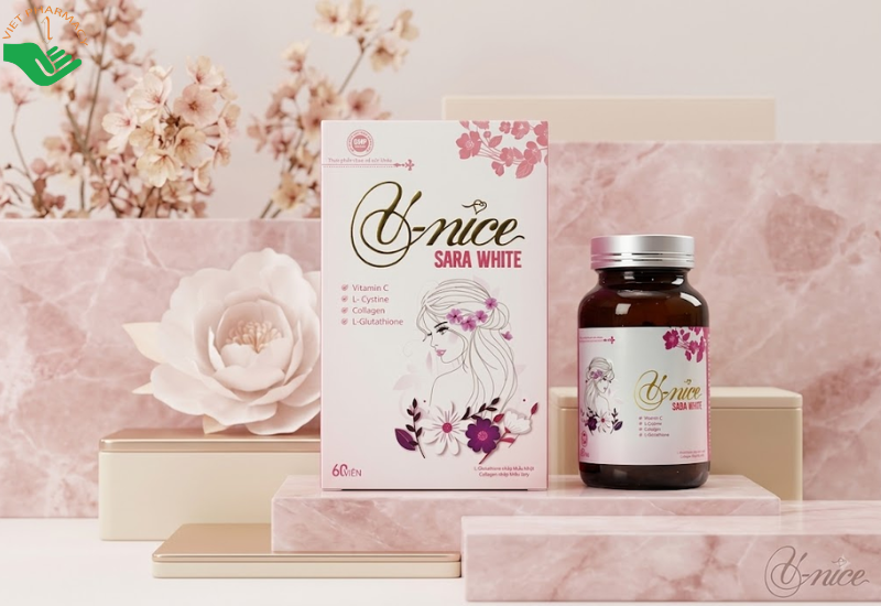 V-Nice Sara White Đại Phúc Long giúp da sáng mịn, giảm lão hóa (Hộp 60 viên)