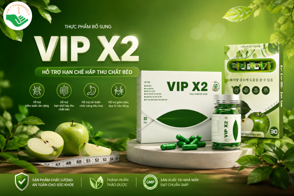 Viên giảm cân Vip X2 Tiến Hạnh hỗ trợ kiểm soát cân nặng và giảm mỡ (Hộp 30 viên)