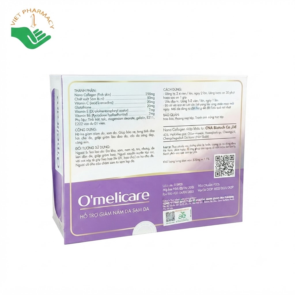 Viên uống O’melicare hỗ trợ giảm tình trạng nám da, sạm da, tàn nhang, giúp ngăn ngừa lão hóa da (Hộp 30 viên)
