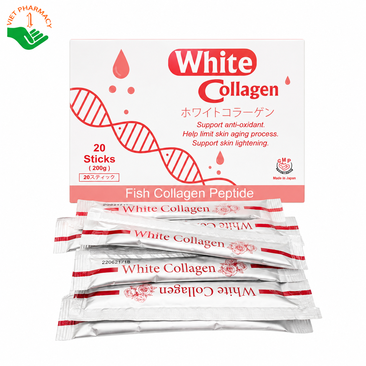 White Collagen Fish Collagen Peptide hỗ trợ chống oxy hóa, chống lão hóa, làm sáng da (Hộp 20 gói)