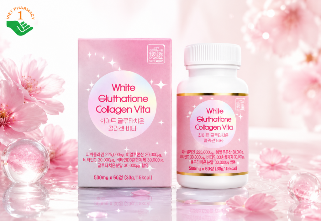 White Glutathione Collagen Vita hỗ trợ da trắng sáng, tăng độ đàng hồi và chống lão hóa (Hộp 60 viên)