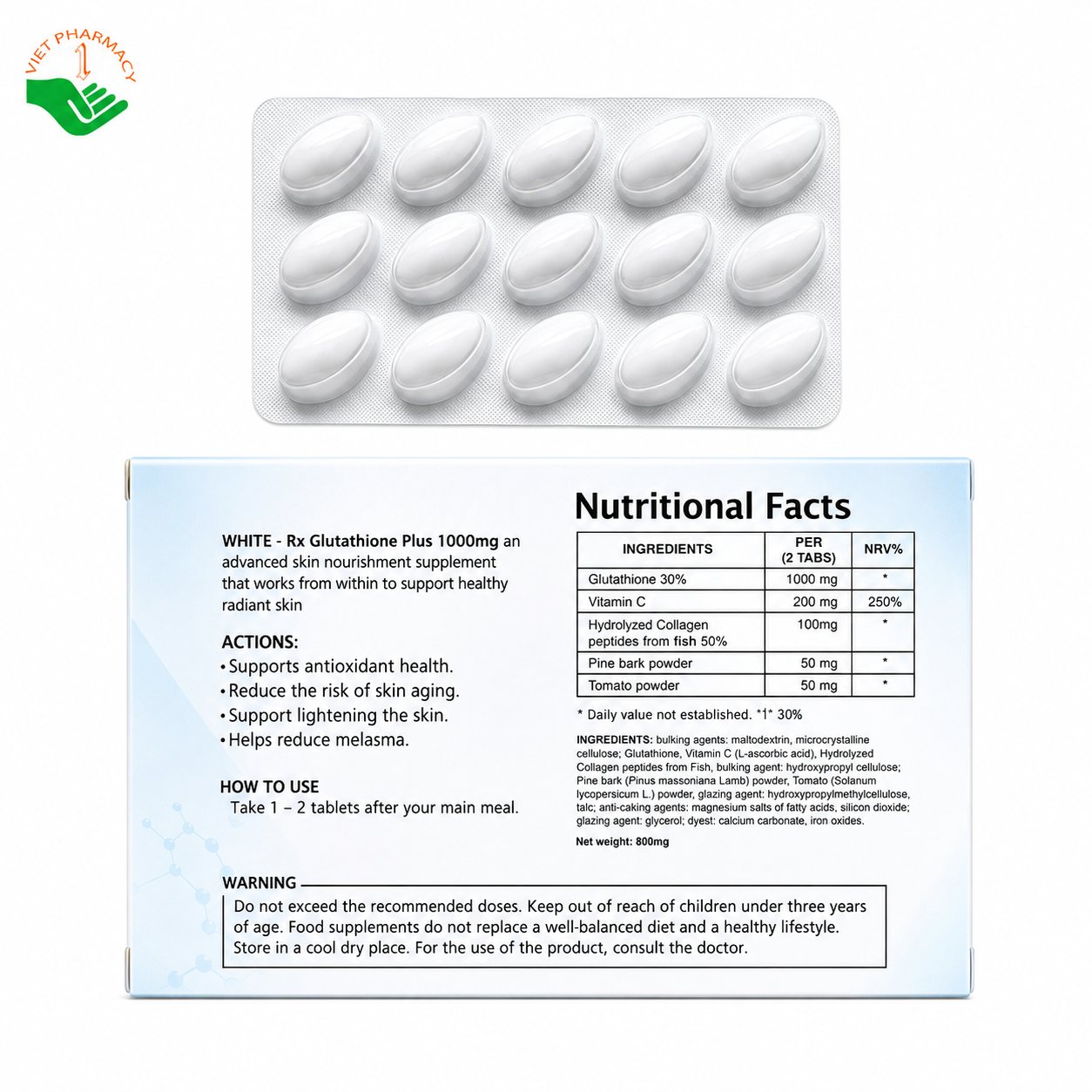White Rx Glutathione Gricar hỗ trợ làm sáng da và ngăn ngừa lão hóa da (Hộp 30 viên)