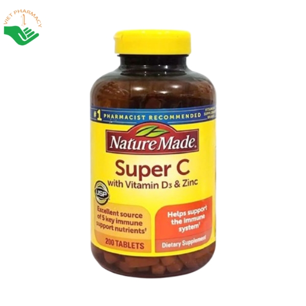 Thuốc Nature Made Super C With Vitamin D3 & Zinc tăng cường miễn dịch