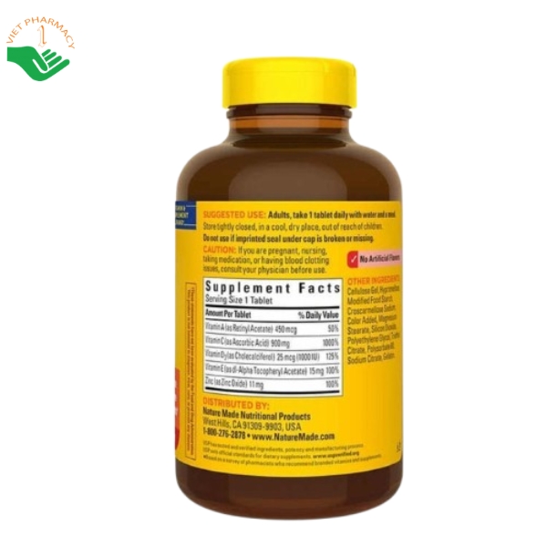 Thuốc Nature Made Super C With Vitamin D3 & Zinc tăng cường miễn dịch - Ảnh 2