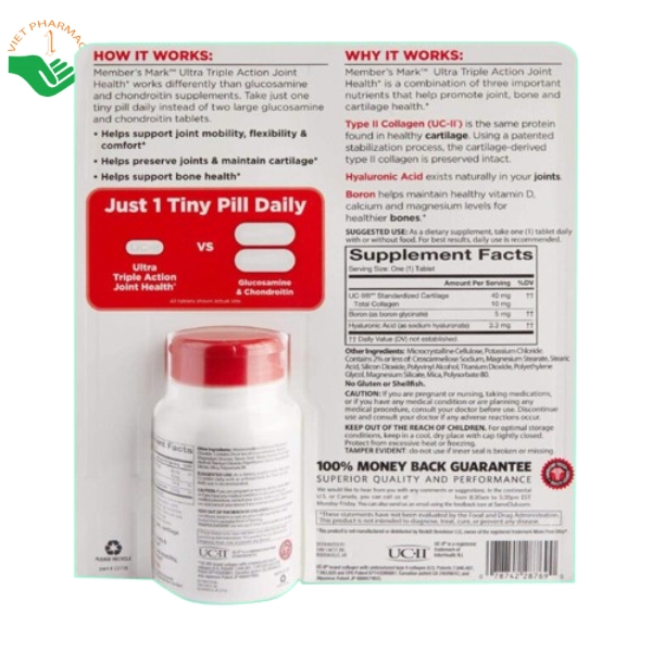 Thuốc Kirkland Triple Action Joint Health 110 viên hỗ trợ bảo vệ sụn khớp - Ảnh 4