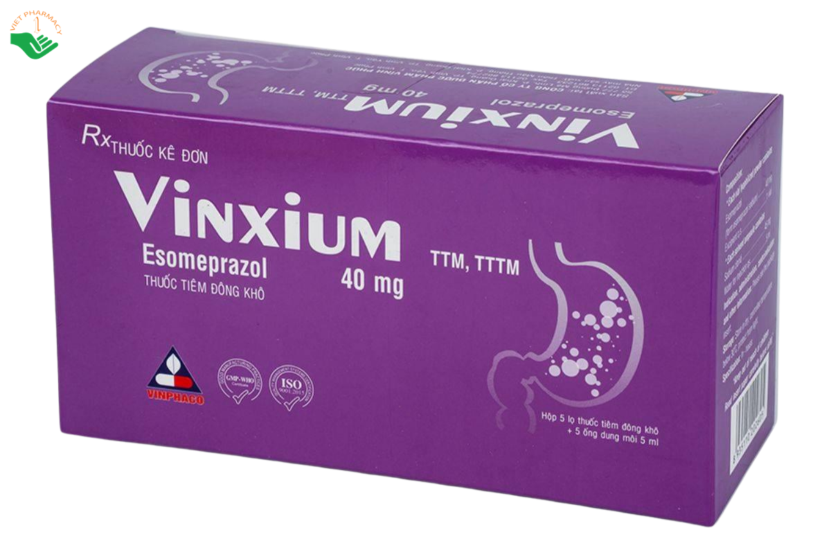 Bột đông khô pha tiêm Vinxium 40mg Vinphaco điều trị viêm loét dạ dày tá tràng (Hộp 5 lọ + 5 ống dung môi)
