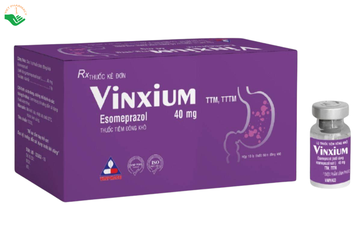 Bột đông khô pha tiêm Vinxium 40mg Vinphaco điều trị viêm loét dạ dày tá tràng (Hộp 5 lọ + 5 ống dung môi)