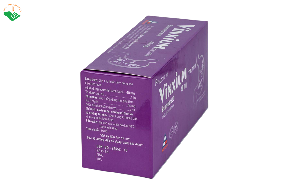 Bột đông khô pha tiêm Vinxium 40mg Vinphaco điều trị viêm loét dạ dày tá tràng (Hộp 5 lọ + 5 ống dung môi)