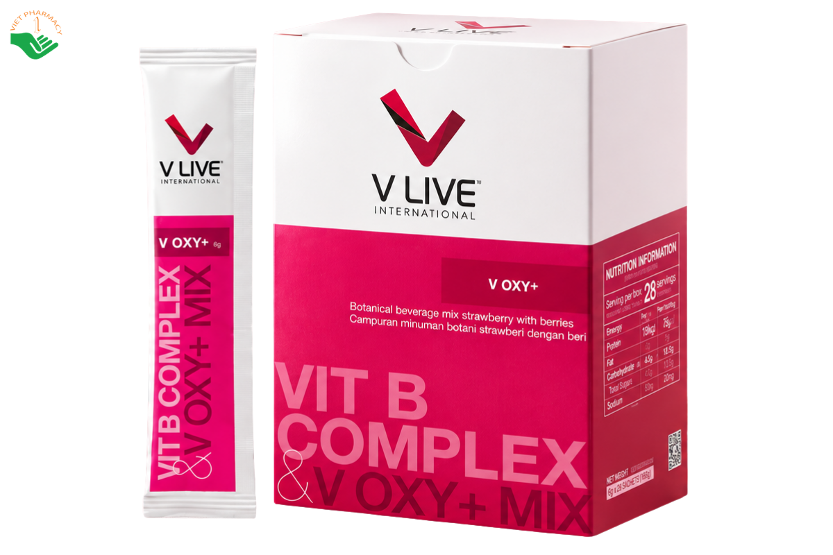 Bột pha uống V-Oxy+ V Live International hỗ trợ lưu thông tuần hoàn máu (Hộp 28 gói x 5g)