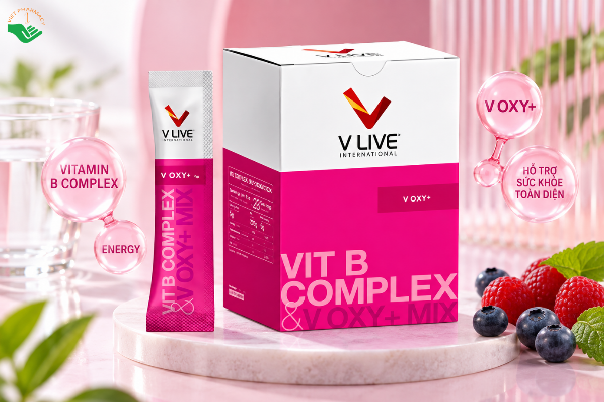 Bột pha uống V-Oxy+ V Live International hỗ trợ lưu thông tuần hoàn máu (Hộp 28 gói x 5g)