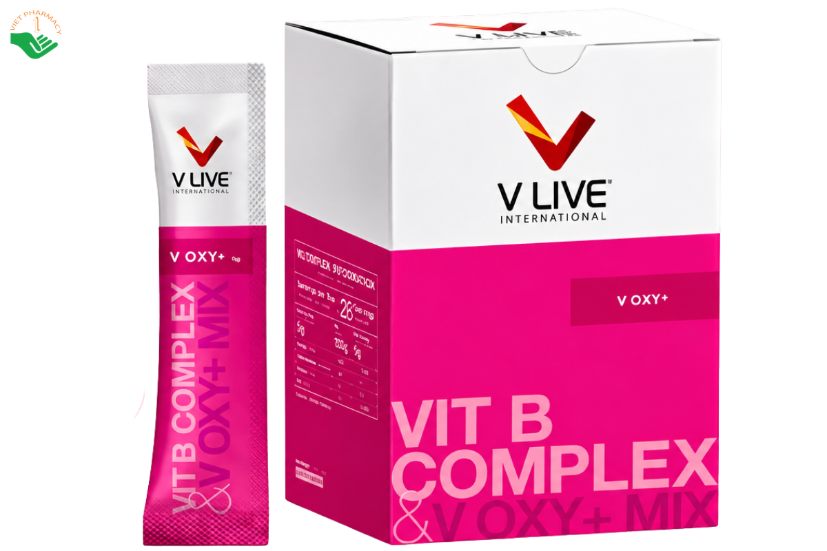 Bột pha uống V-Oxy+ V Live International hỗ trợ lưu thông tuần hoàn máu (Hộp 28 gói x 5g)