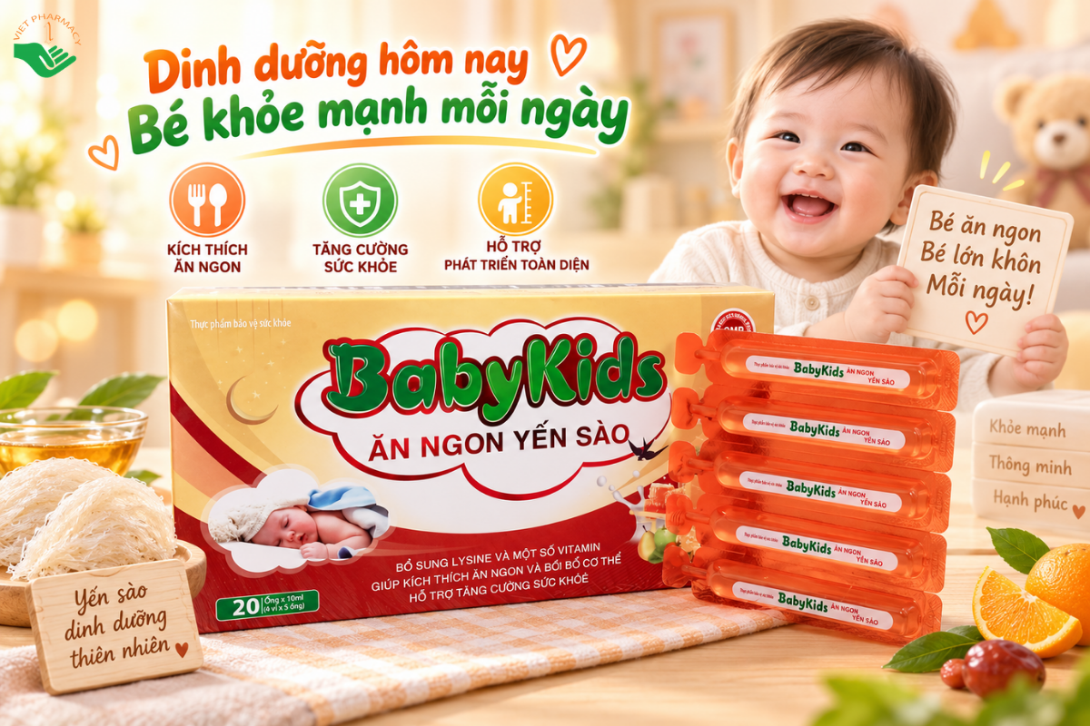 Dung dịch uống BabyKids Ăn Ngon Yến Sào Arkopharma hỗ trợ kích thích ăn ngon (Hộp 20 ống x 10 ml)