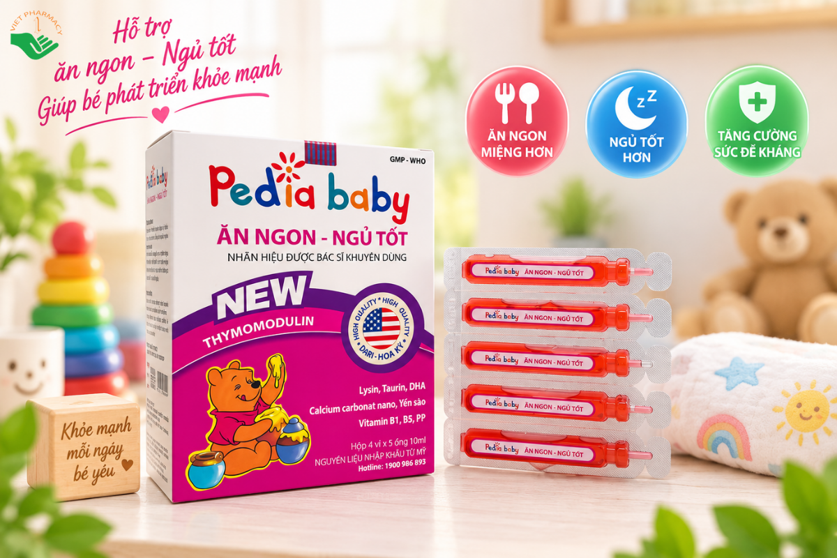 Dung dịch uống Pedia Baby High Tech Usa hỗ trợ ăn ngon ngủ tốt (Hộp 4 vỉ x 5 ống)