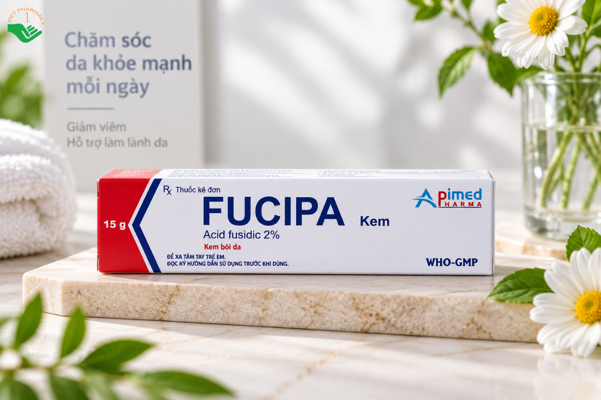 Kem bôi da Fucipa Cream Apimed điều trị nhiễm khuẩn ngoài da (Hộp 15g)