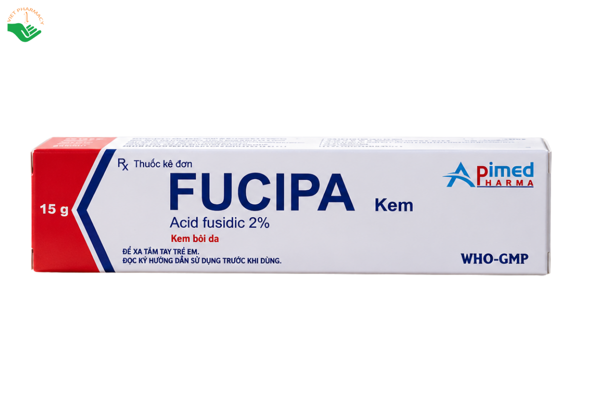 Kem bôi da Fucipa Cream Apimed điều trị nhiễm khuẩn ngoài da (Hộp 15g)