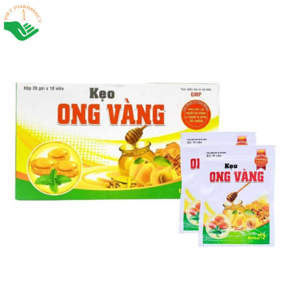 Kẹo Ong Vàng Thảo Dược Việt hỗ trợ giảm ho, làm dịu đau rát và khản tiếng (Hộp 20 gói x 10 viên)