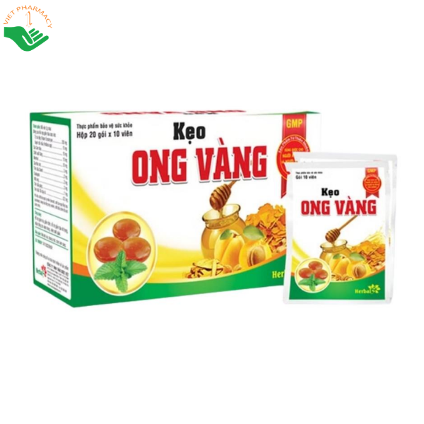 Kẹo Ong Vàng Thảo Dược Việt hỗ trợ giảm ho, làm dịu đau rát và khản tiếng (Hộp 20 gói x 10 viên)