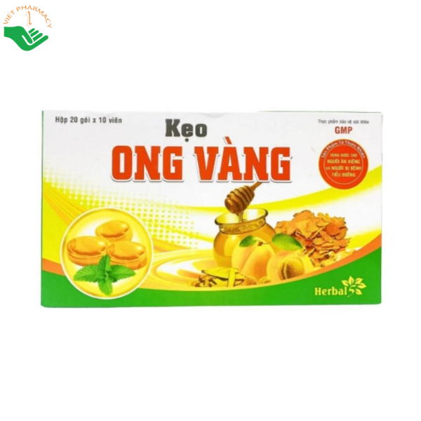 Kẹo Ong Vàng Thảo Dược Việt hỗ trợ giảm ho, làm dịu đau rát và khản tiếng (Hộp 20 gói x 10 viên)