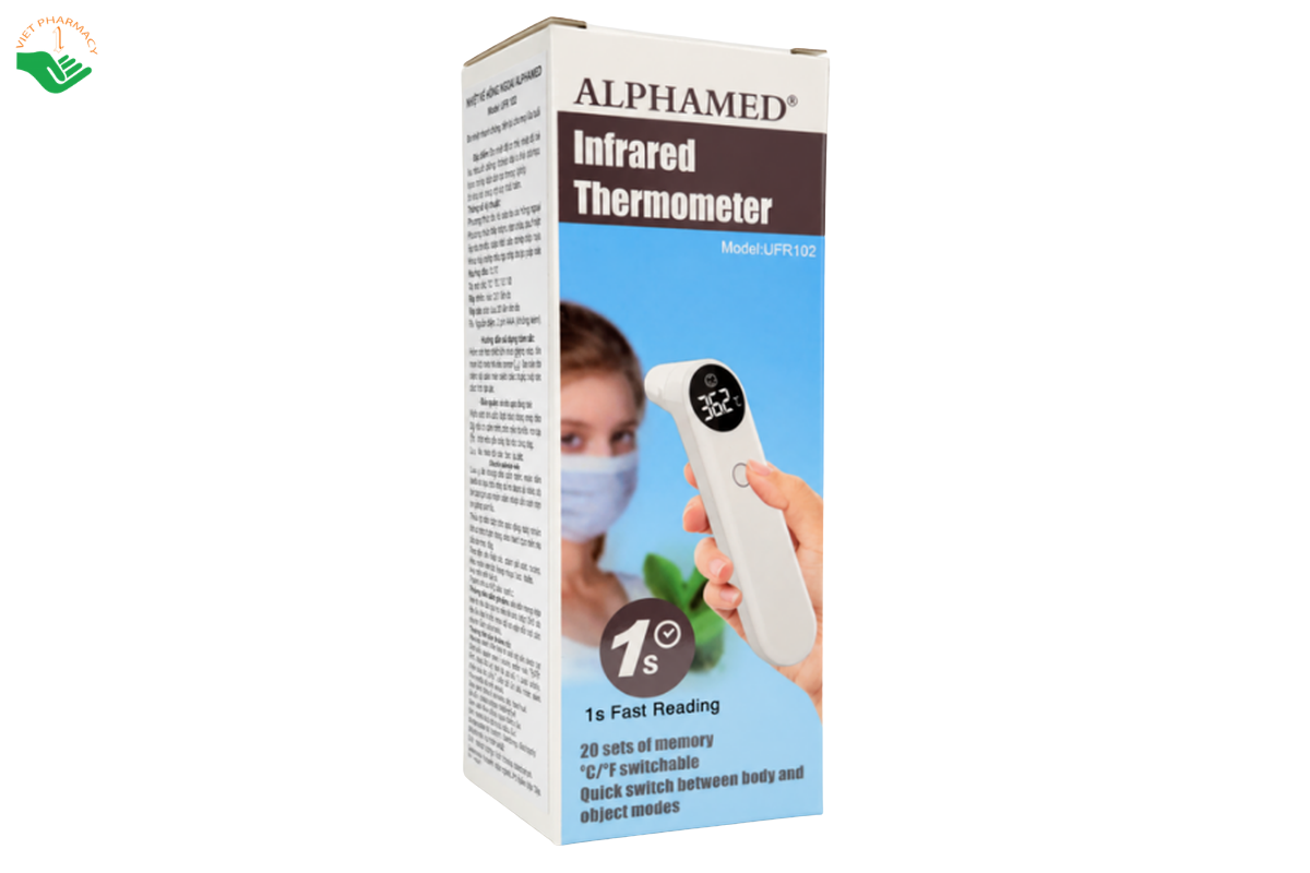 Nhiệt kế hồng ngoại UFR102 Alphamed đo trán, tai và vật thể (Hộp 1 nhiệt kế)