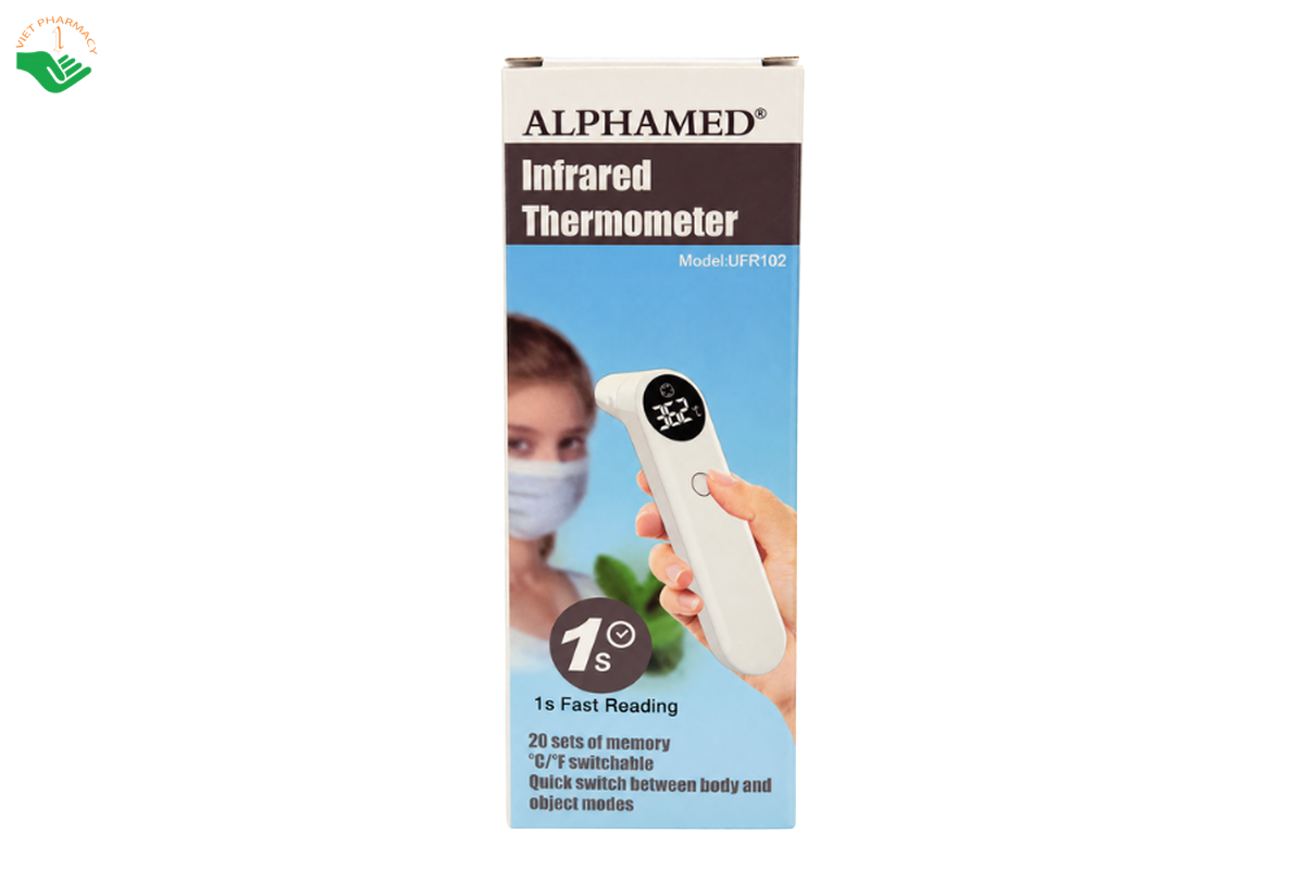 Nhiệt kế hồng ngoại UFR102 Alphamed đo trán, tai và vật thể (Hộp 1 nhiệt kế)