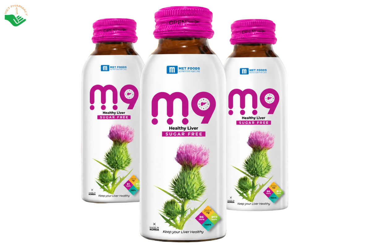 Nước uống bảo vệ gan M9 Met Foods hỗ trợ bảo vệ gan, giúp gan khỏe mạnh (Hộp 10 chai x 100ml)