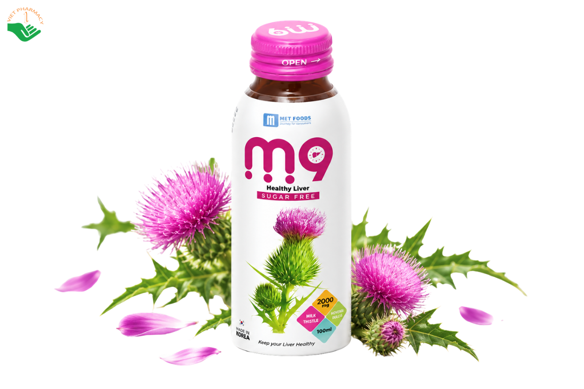 Nước uống bảo vệ gan M9 Met Foods hỗ trợ bảo vệ gan, giúp gan khỏe mạnh (Hộp 10 chai x 100ml)