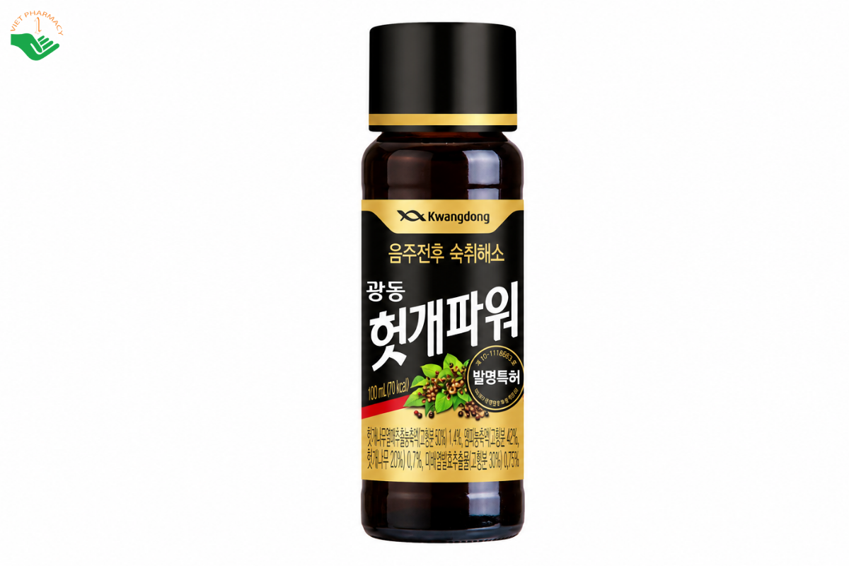 Nước uống giải rượu Hutkae Power Kwangdong hỗ trợ giảm khó chịu sau khi uống rượu bia, bảo vệ gan (Hộp 10 chai x 100ml)