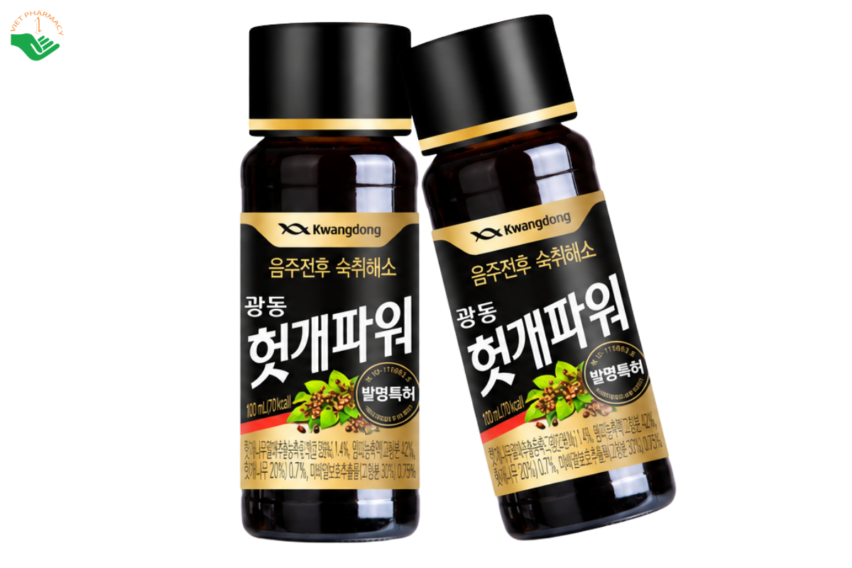 Nước uống giải rượu Hutkae Power Kwangdong hỗ trợ giảm khó chịu sau khi uống rượu bia, bảo vệ gan (Hộp 10 chai x 100ml)