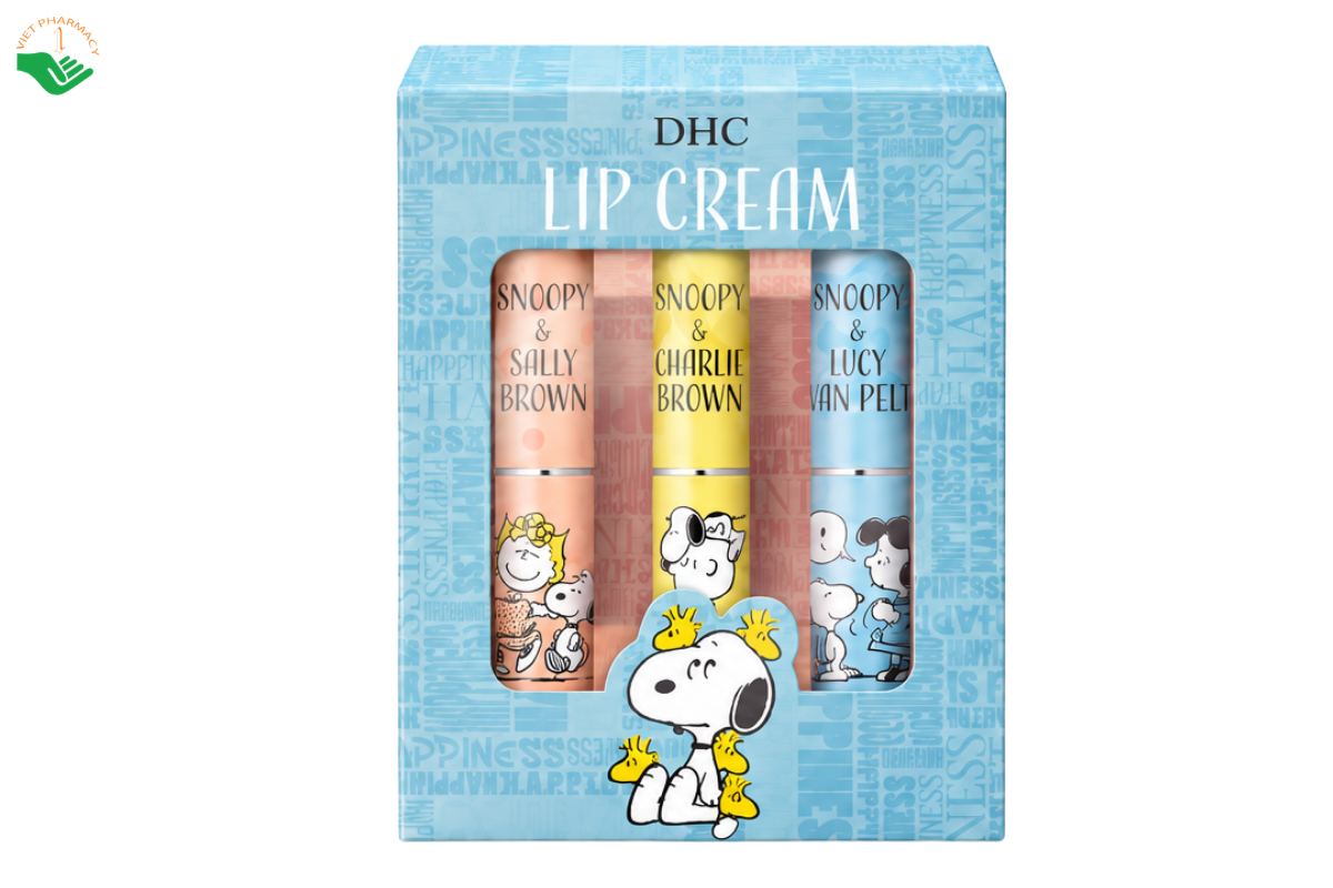 Set son dưỡng Lip Cream Snoopy DHC dưỡng ẩm, giúp môi mềm mại (Hộp 3 thỏi x 1,5g)
